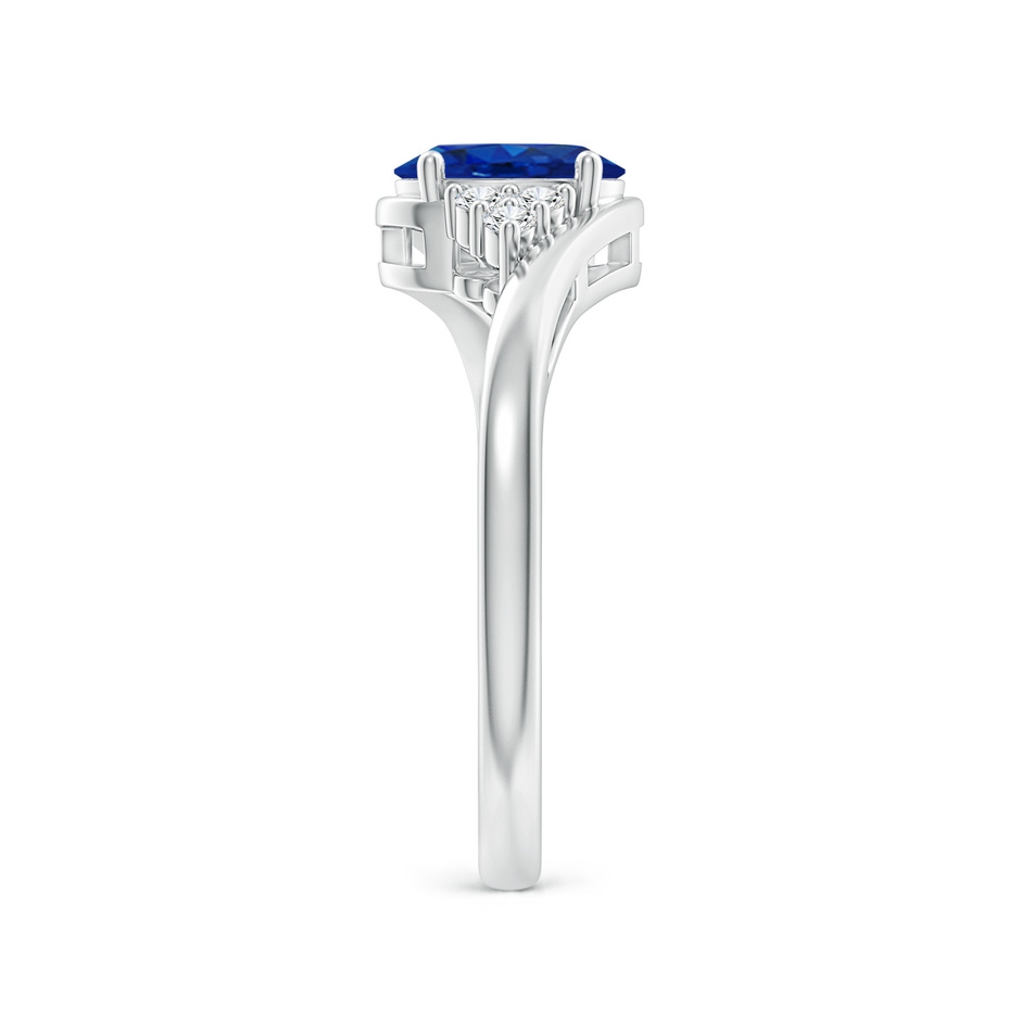 7x5mm AAA Oval Sapphire Bypass Ring with Trio Diamond Accents in P950 Platinum side 2