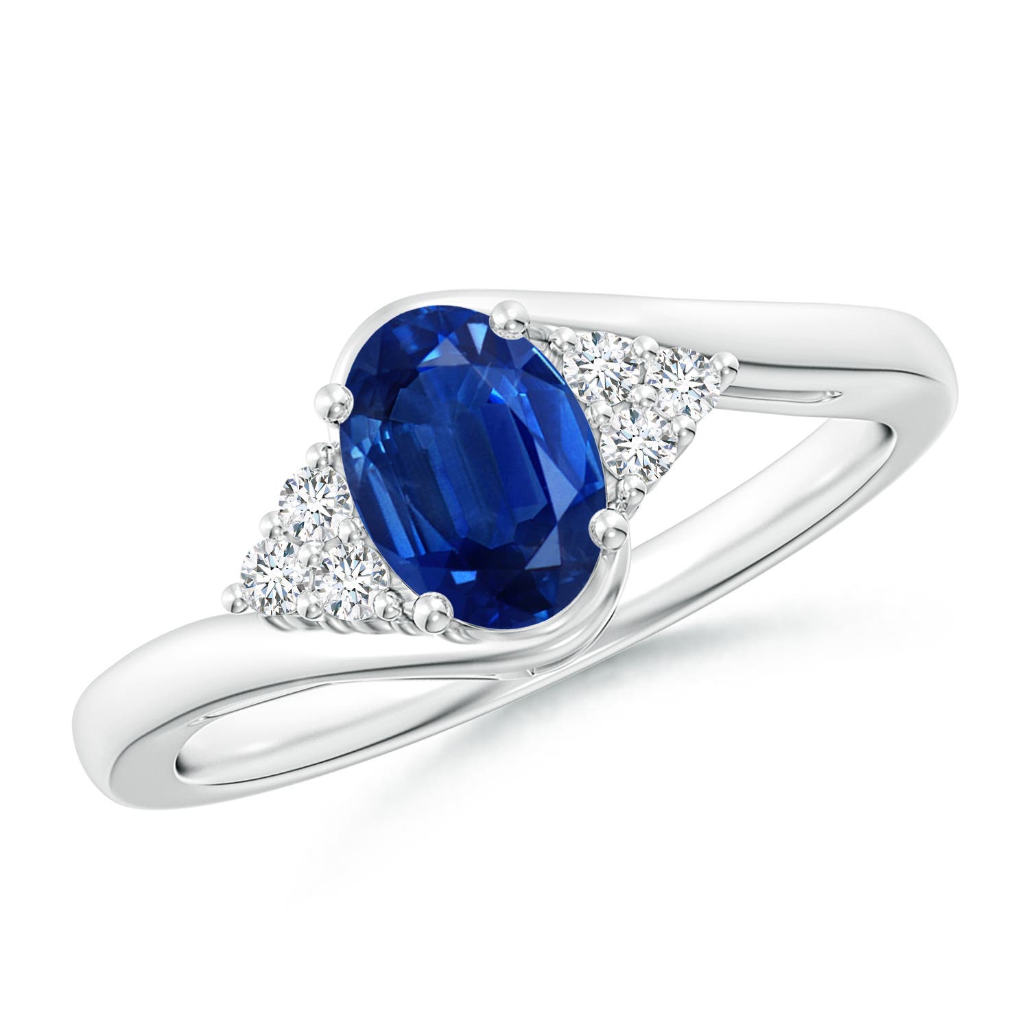 Oval Sapphire Bypass Ring with Trio Diamond Accents | Angara