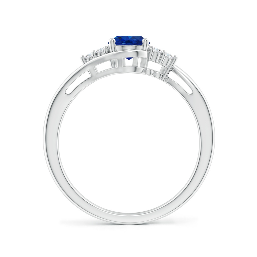 7x5mm AAA Oval Sapphire Bypass Ring with Trio Diamond Accents in White Gold Side 1
