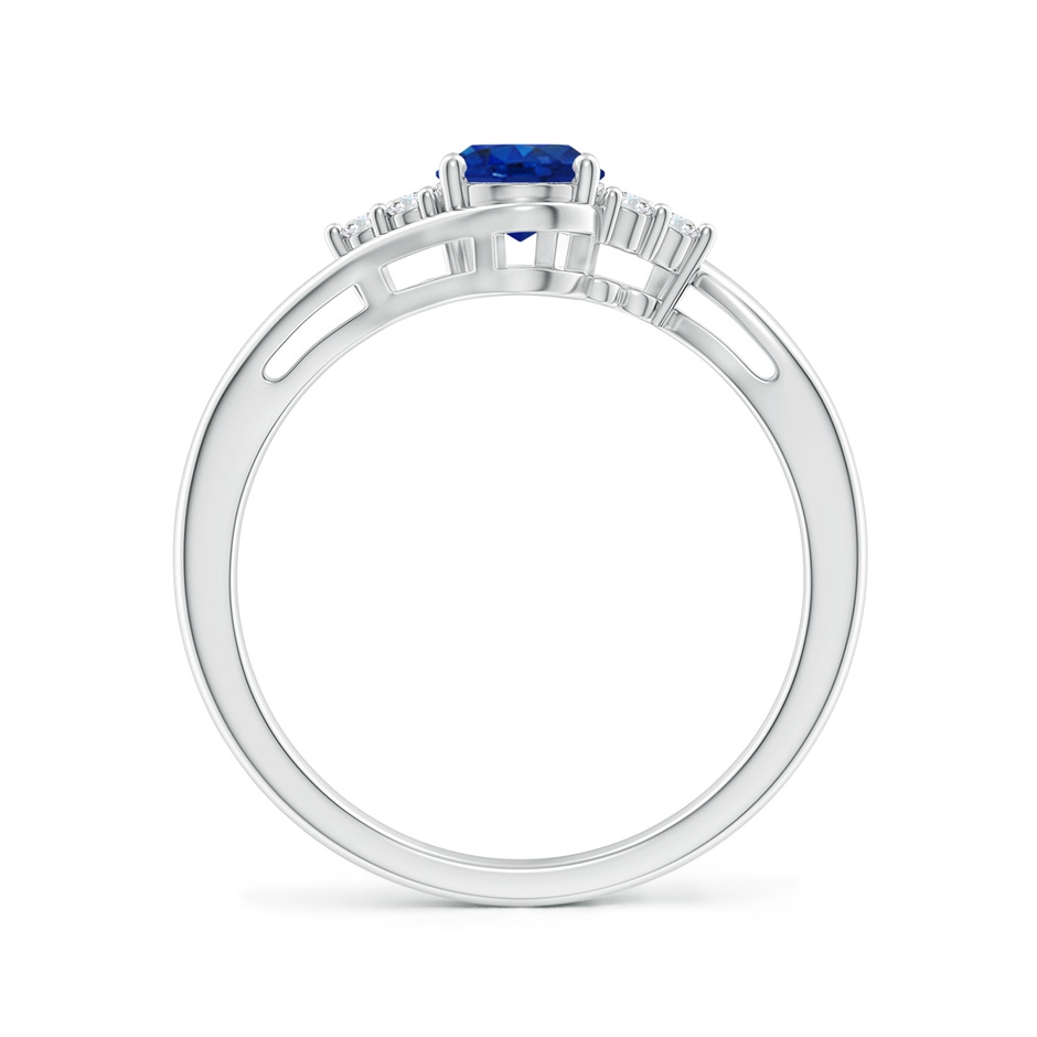 7x5mm AAA Oval Sapphire Bypass Ring with Trio Diamond Accents in White Gold side 1