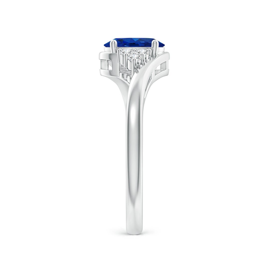7x5mm AAA Oval Sapphire Bypass Ring with Trio Diamond Accents in White Gold - side 3