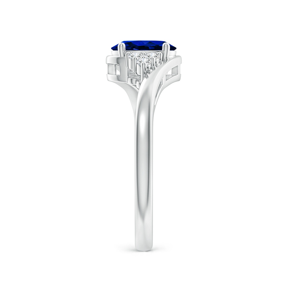 7x5mm AAAA Oval Sapphire Bypass Ring with Trio Diamond Accents in P950 Platinum side 2
