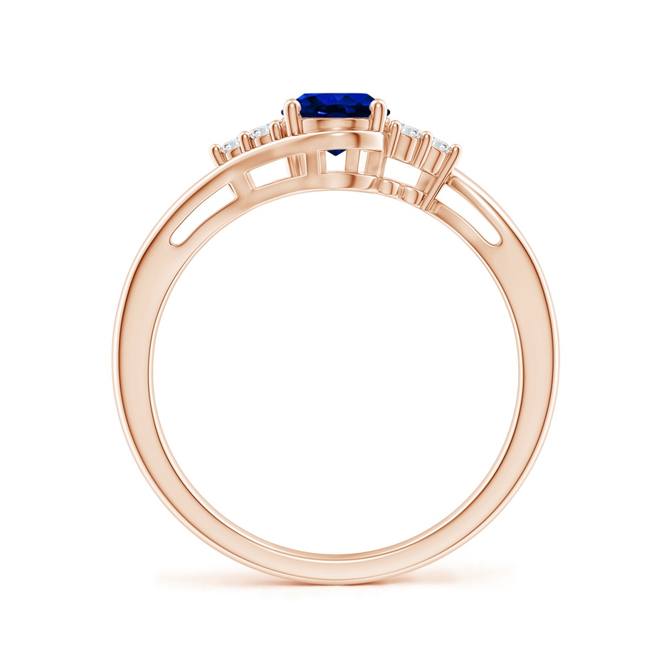 7x5mm AAAA Oval Sapphire Bypass Ring with Trio Diamond Accents in Rose Gold side 1