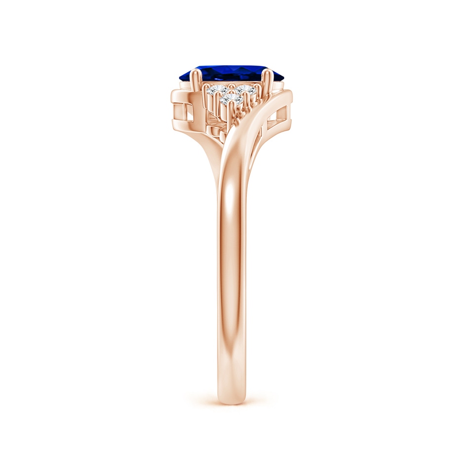 7x5mm AAAA Oval Sapphire Bypass Ring with Trio Diamond Accents in Rose Gold side 2