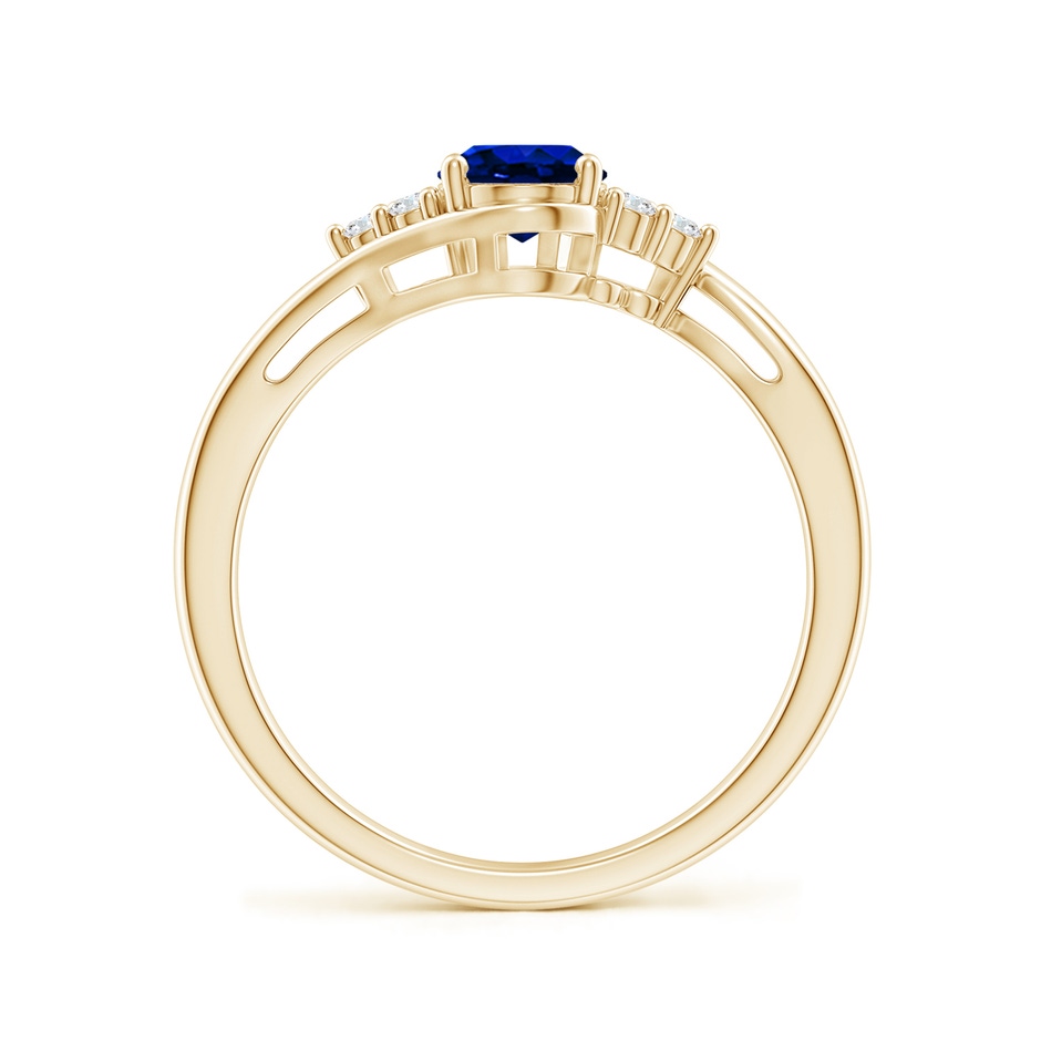 7x5mm AAAA Oval Sapphire Bypass Ring with Trio Diamond Accents in Yellow Gold side 1