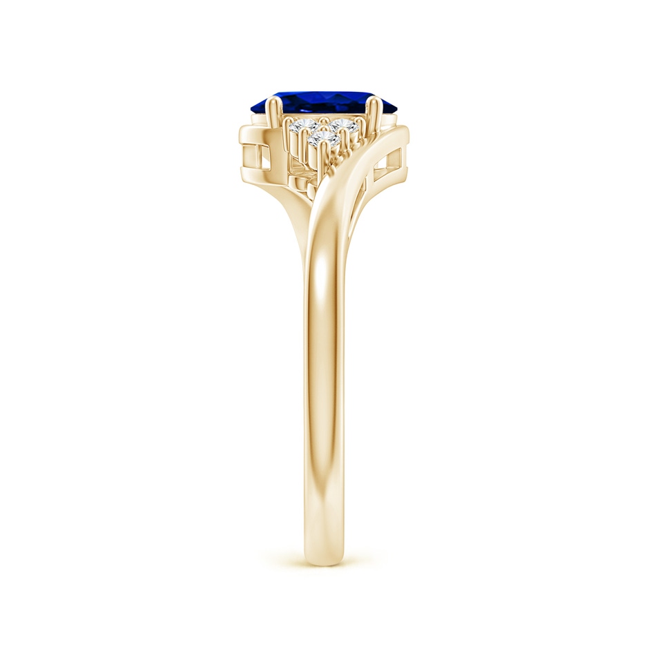 7x5mm AAAA Oval Sapphire Bypass Ring with Trio Diamond Accents in Yellow Gold side 2