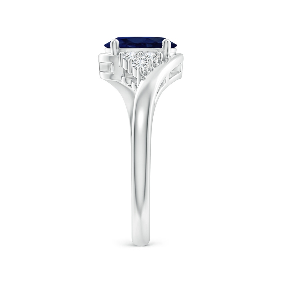 8x6mm A Oval Sapphire Bypass Ring with Trio Diamond Accents in White Gold side 2