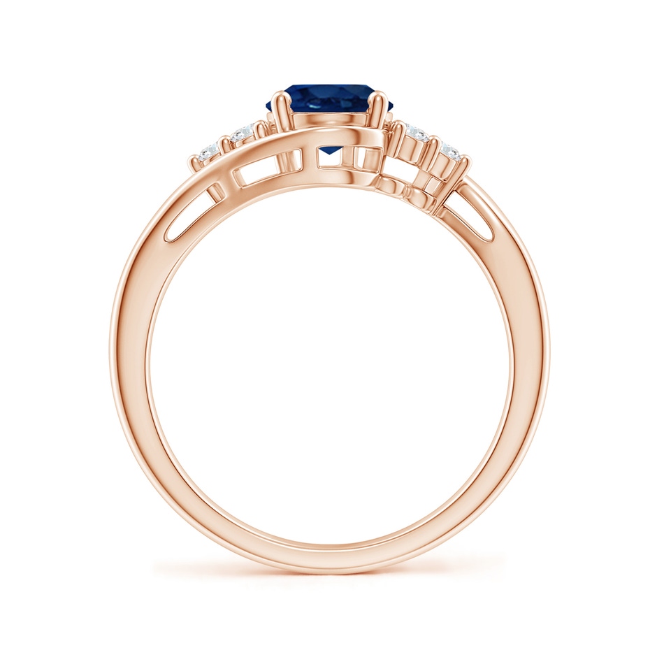 8x6mm AA Oval Sapphire Bypass Ring with Trio Diamond Accents in Rose Gold side 1