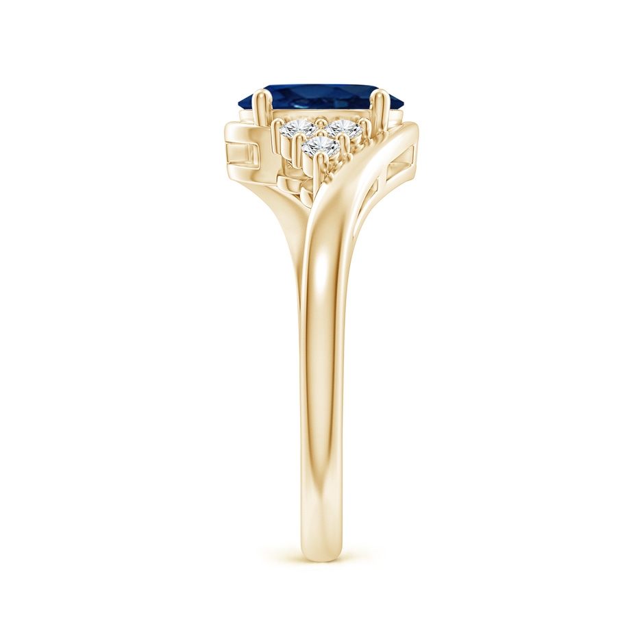 8x6mm AA Oval Sapphire Bypass Ring with Trio Diamond Accents in Yellow Gold side 2