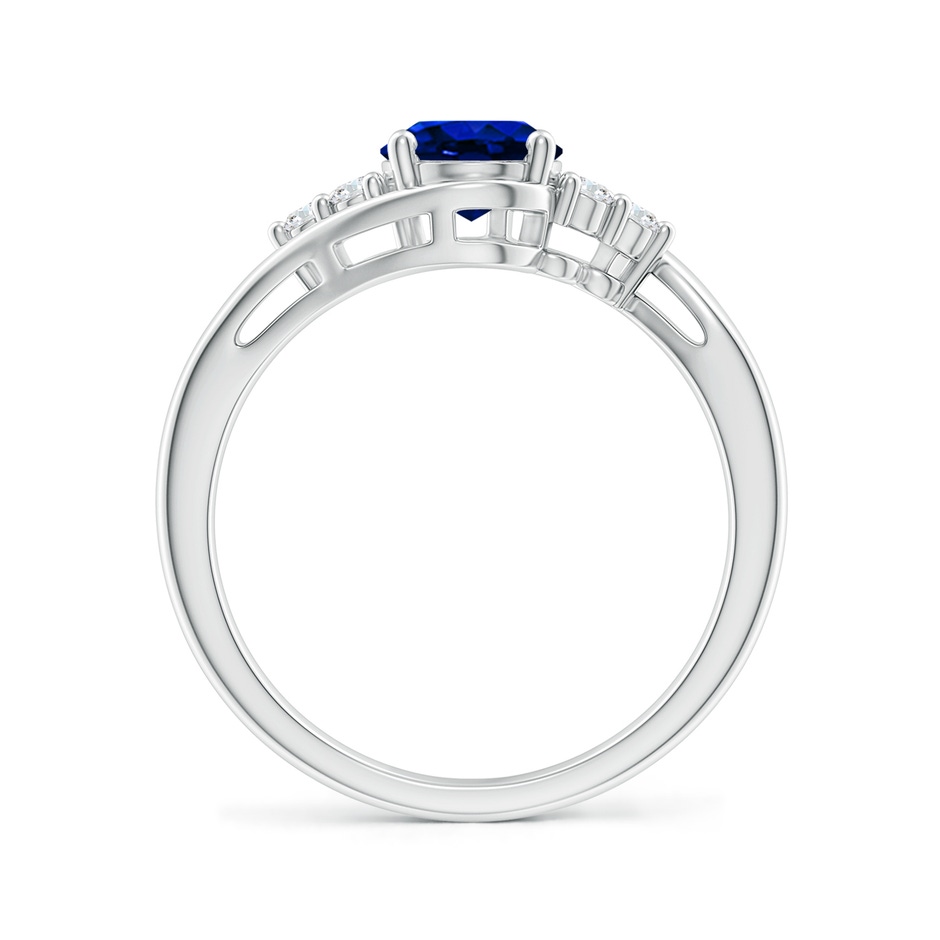 8x6mm AAAA Oval Sapphire Bypass Ring with Trio Diamond Accents in White Gold side 1