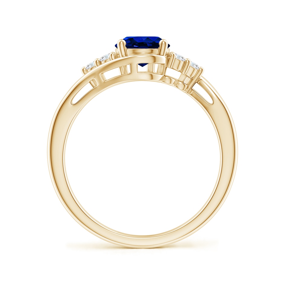 8x6mm AAAA Oval Sapphire Bypass Ring with Trio Diamond Accents in Yellow Gold side 1