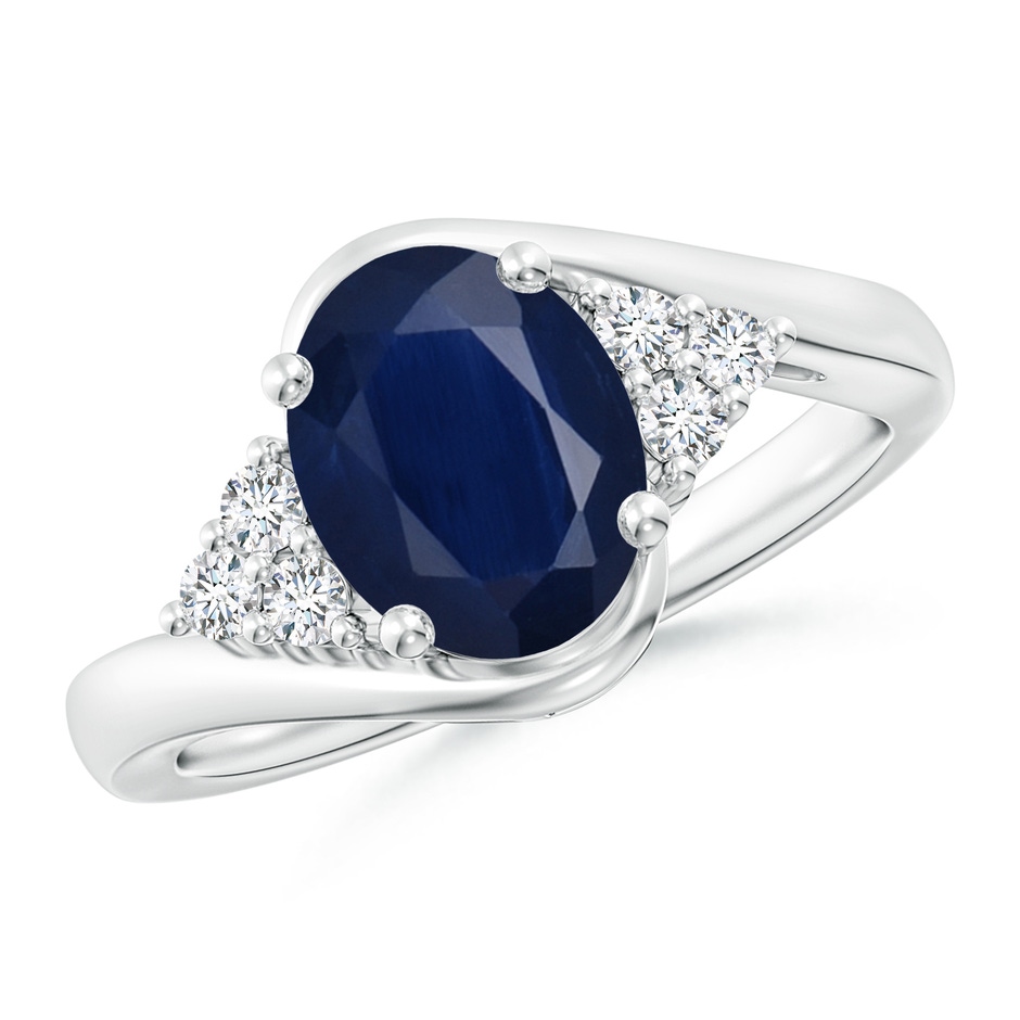 9x7mm A Oval Sapphire Bypass Ring with Trio Diamond Accents in White Gold 