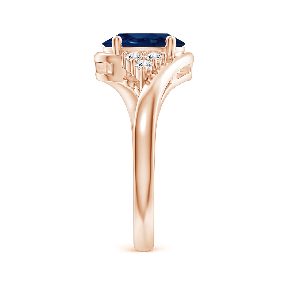 9x7mm AA Oval Sapphire Bypass Ring with Trio Diamond Accents in Rose Gold side 2