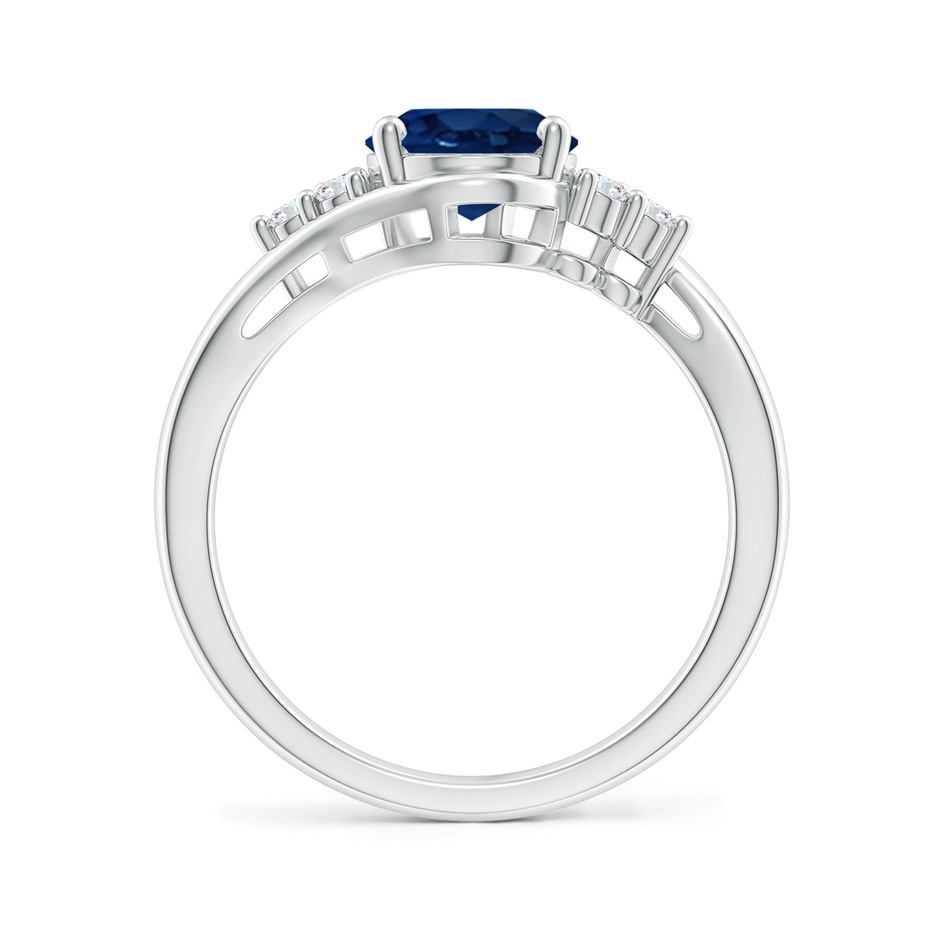 9x7mm AA Oval Sapphire Bypass Ring with Trio Diamond Accents in White Gold side 1