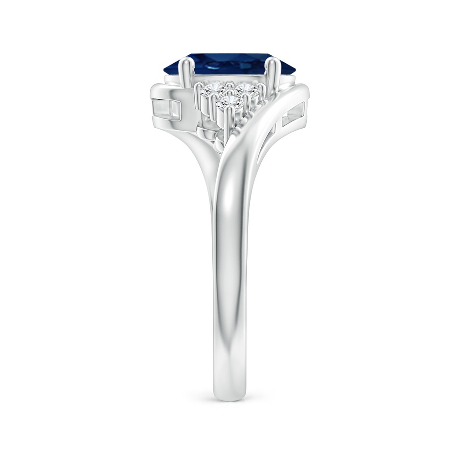 9x7mm AA Oval Sapphire Bypass Ring with Trio Diamond Accents in White Gold side 2