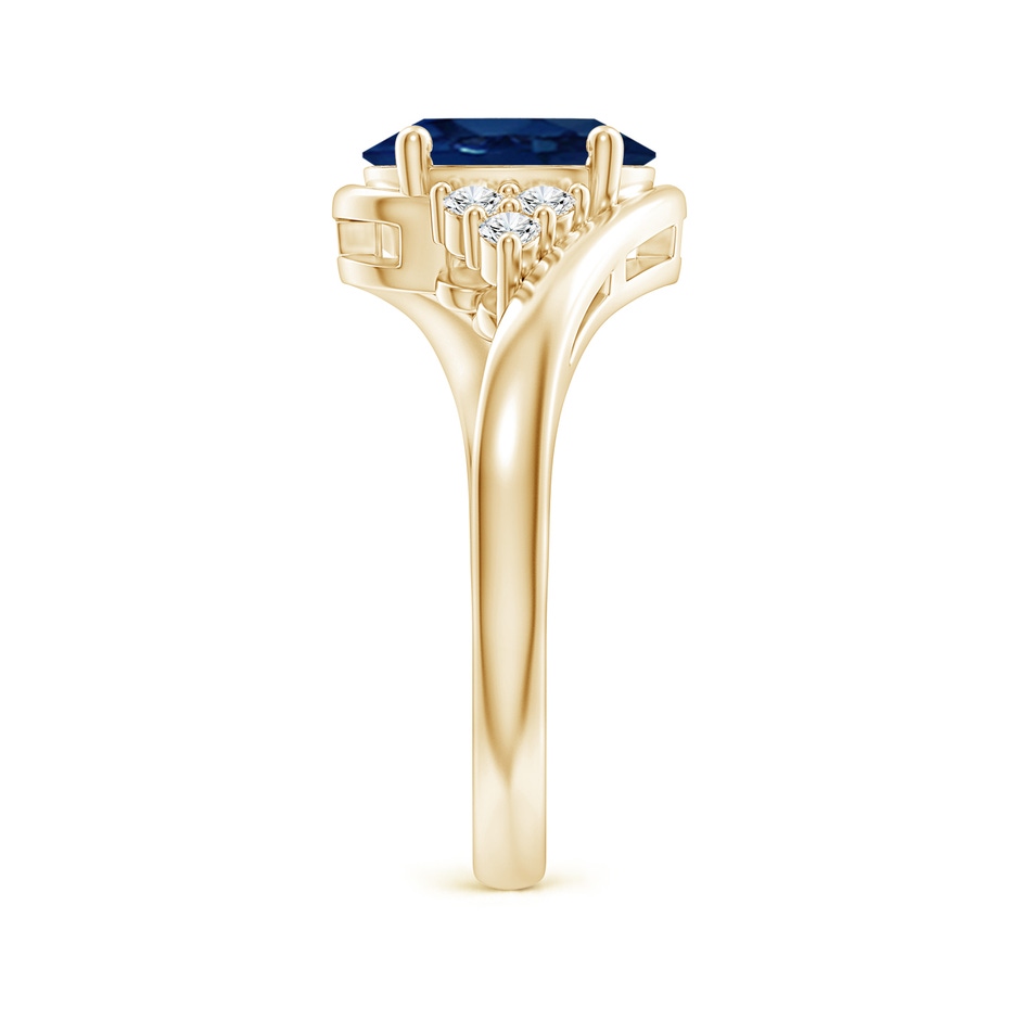 9x7mm AA Oval Sapphire Bypass Ring with Trio Diamond Accents in Yellow Gold side 2