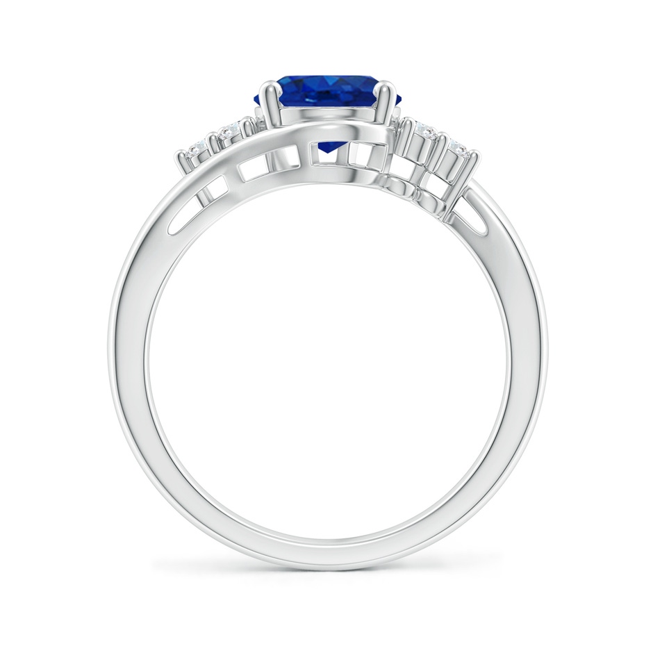 9x7mm AAA Oval Sapphire Bypass Ring with Trio Diamond Accents in P950 Platinum side 1