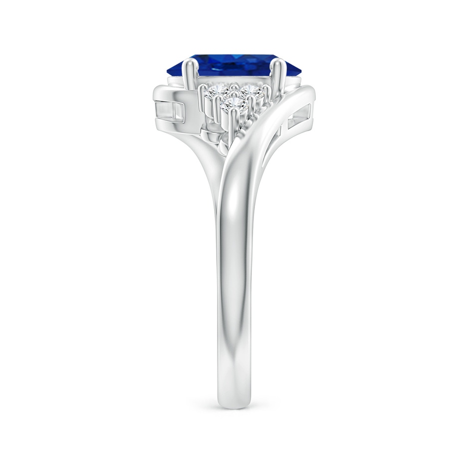 9x7mm AAA Oval Sapphire Bypass Ring with Trio Diamond Accents in P950 Platinum side 2