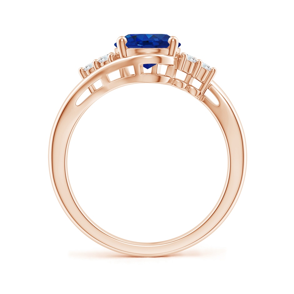 9x7mm AAA Oval Sapphire Bypass Ring with Trio Diamond Accents in Rose Gold side 1