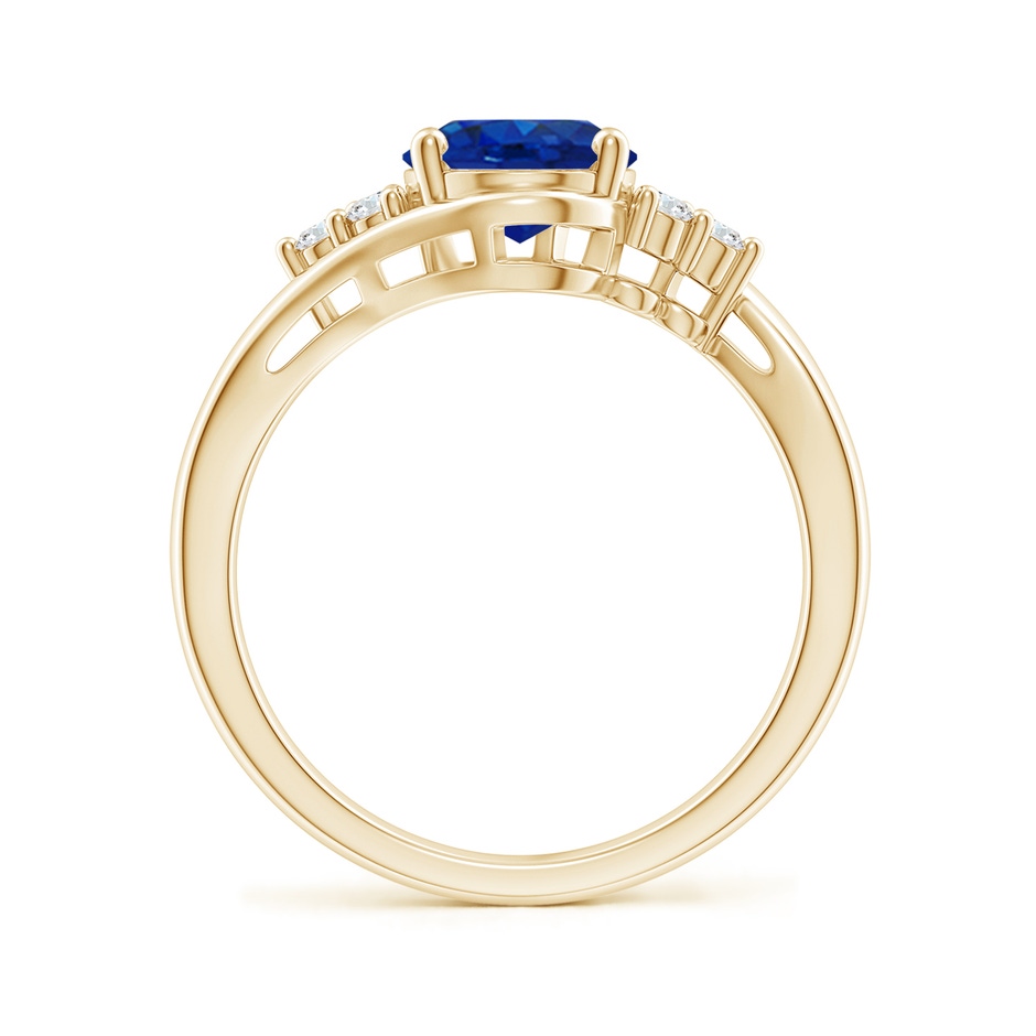 9x7mm AAA Oval Sapphire Bypass Ring with Trio Diamond Accents in Yellow Gold side 1