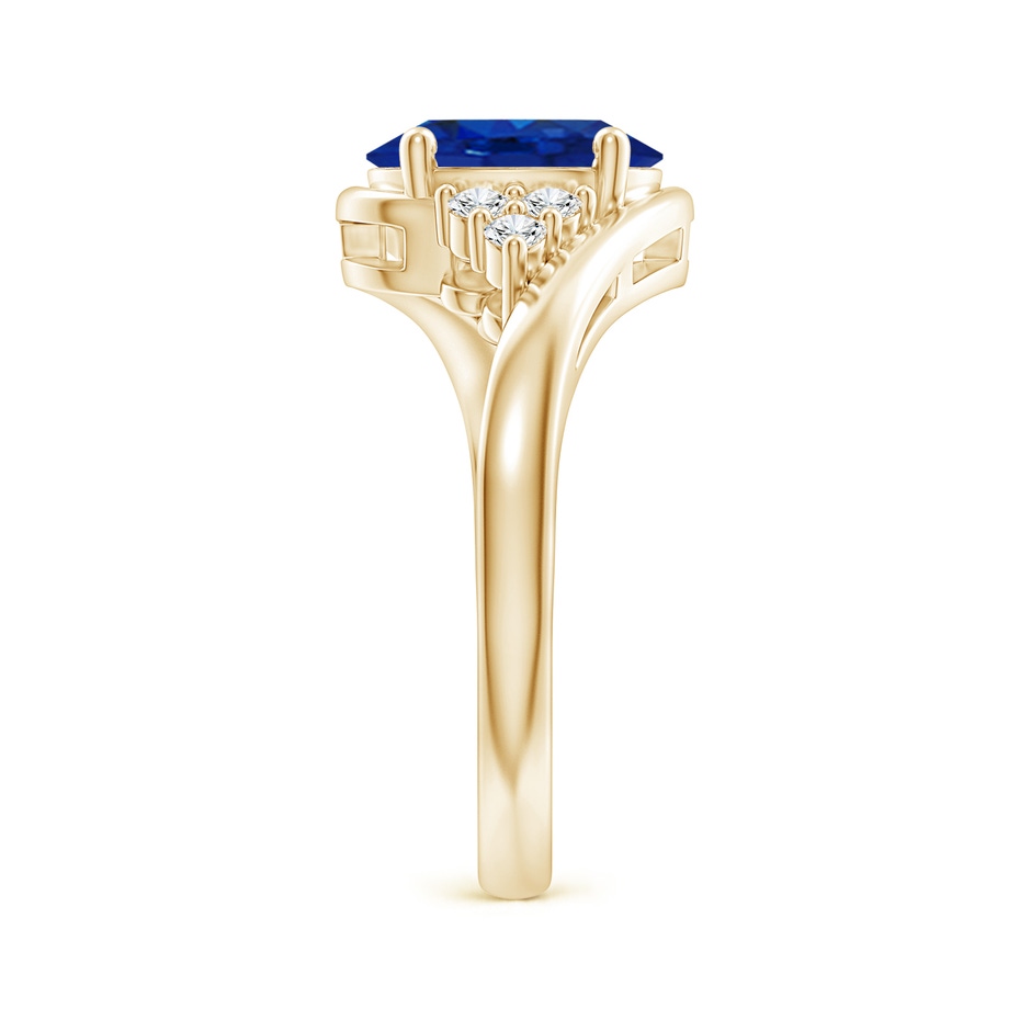9x7mm AAA Oval Sapphire Bypass Ring with Trio Diamond Accents in Yellow Gold side 2