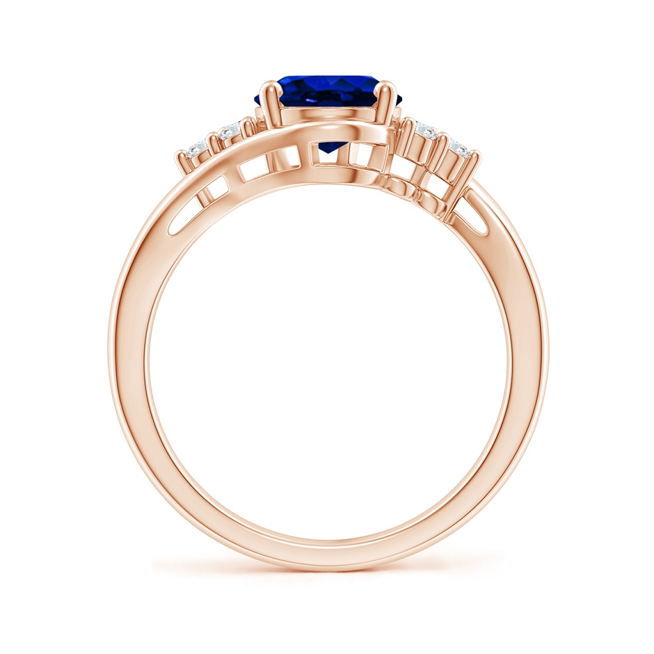 9x7mm AAAA Oval Sapphire Bypass Ring with Trio Diamond Accents in Rose Gold side 1