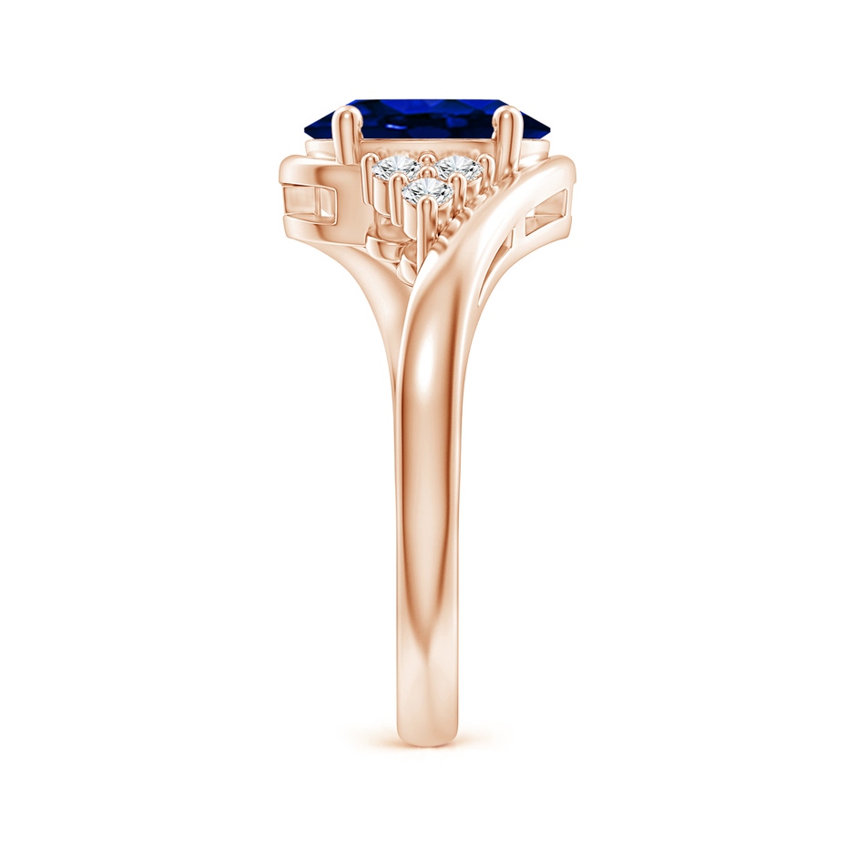 9x7mm AAAA Oval Sapphire Bypass Ring with Trio Diamond Accents in Rose Gold side 2