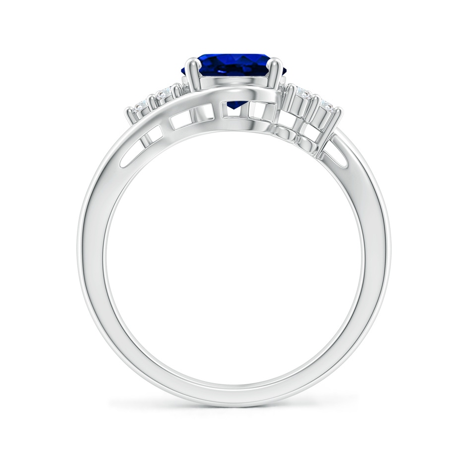 9x7mm AAAA Oval Sapphire Bypass Ring with Trio Diamond Accents in White Gold side 1