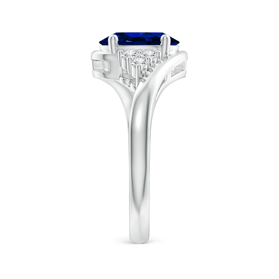 9x7mm AAAA Oval Sapphire Bypass Ring with Trio Diamond Accents in White Gold side 2