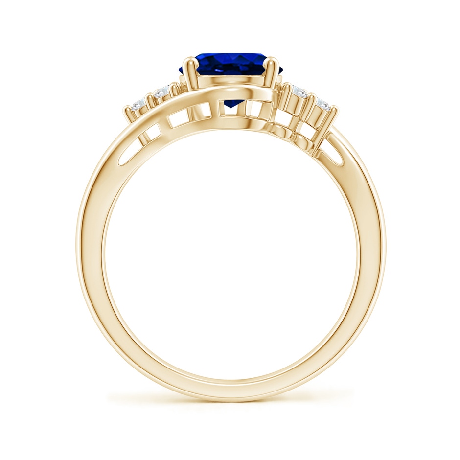 9x7mm AAAA Oval Sapphire Bypass Ring with Trio Diamond Accents in Yellow Gold side 1