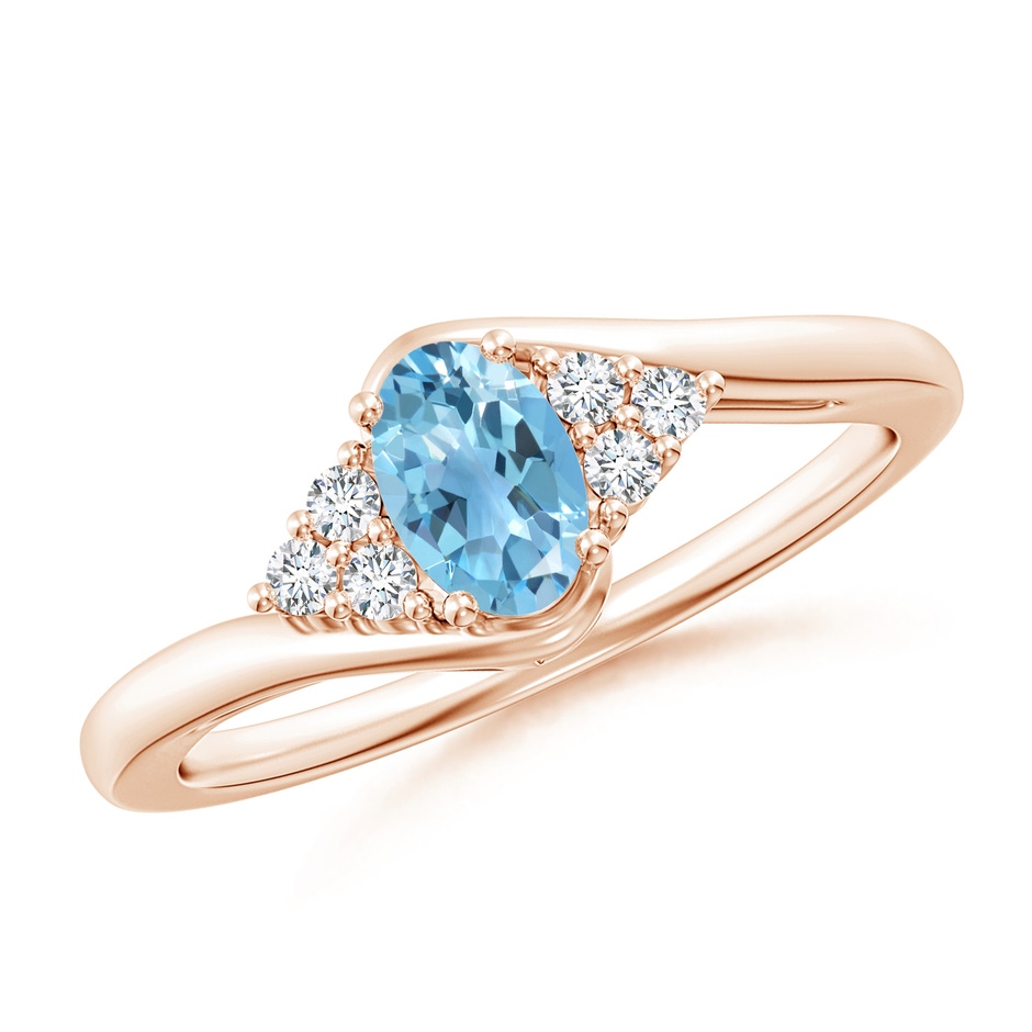 6x4mm A Oval Swiss Blue Topaz Bypass Ring with Trio Diamond Accents in Rose Gold 