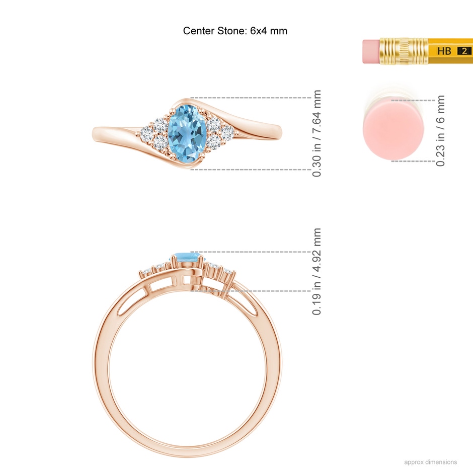 6x4mm A Oval Swiss Blue Topaz Bypass Ring with Trio Diamond Accents in Rose Gold ruler