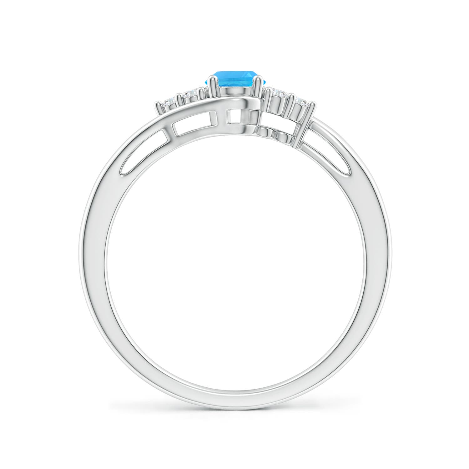 6x4mm AAA Oval Swiss Blue Topaz Bypass Ring with Trio Diamond Accents in P950 Platinum