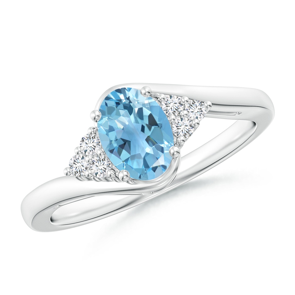 7x5mm A Oval Swiss Blue Topaz Bypass Ring with Trio Diamond Accents in P950 Platinum 