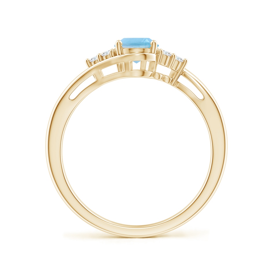 7x5mm A Oval Swiss Blue Topaz Bypass Ring with Trio Diamond Accents in Yellow Gold side-1