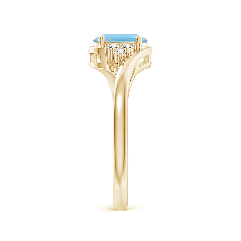 7x5mm A Oval Swiss Blue Topaz Bypass Ring with Trio Diamond Accents in Yellow Gold side-2