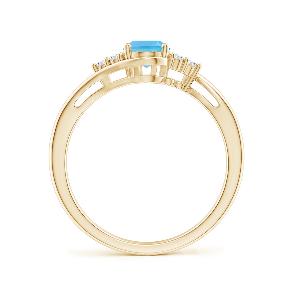7x5mm AA Oval Swiss Blue Topaz Bypass Ring with Trio Diamond Accents in Yellow Gold side-1