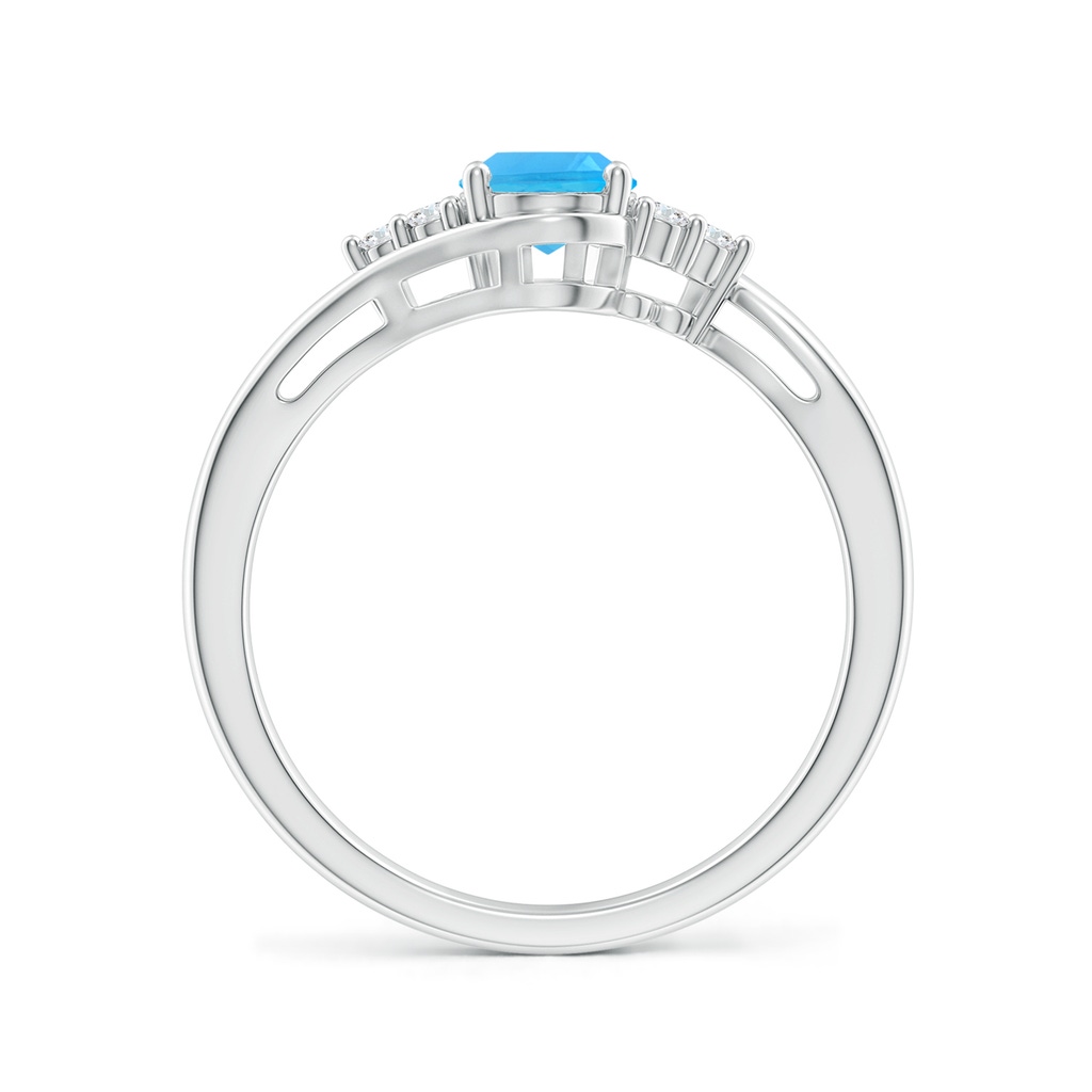 7x5mm AAA Oval Swiss Blue Topaz Bypass Ring with Trio Diamond Accents in White Gold Side-1