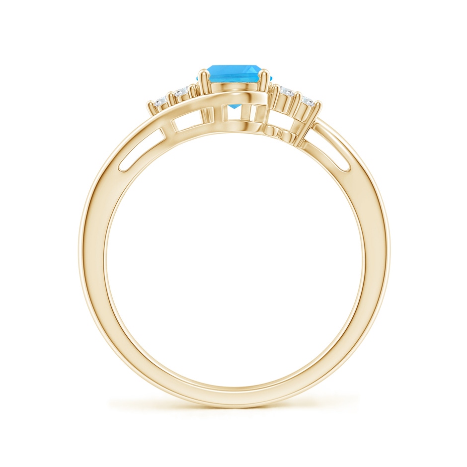 7x5mm AAA Oval Swiss Blue Topaz Bypass Ring with Trio Diamond Accents in Yellow Gold side-1