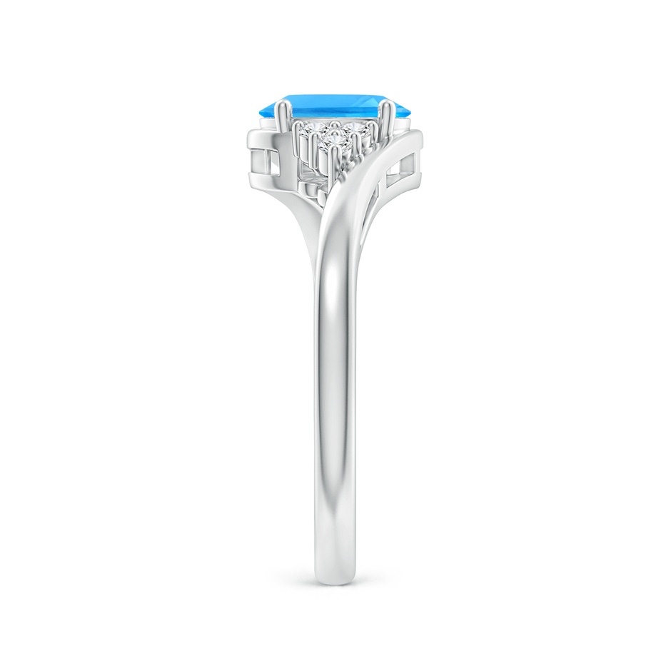 7x5mm AAAA Oval Swiss Blue Topaz Bypass Ring with Trio Diamond Accents in P950 Platinum side-2
