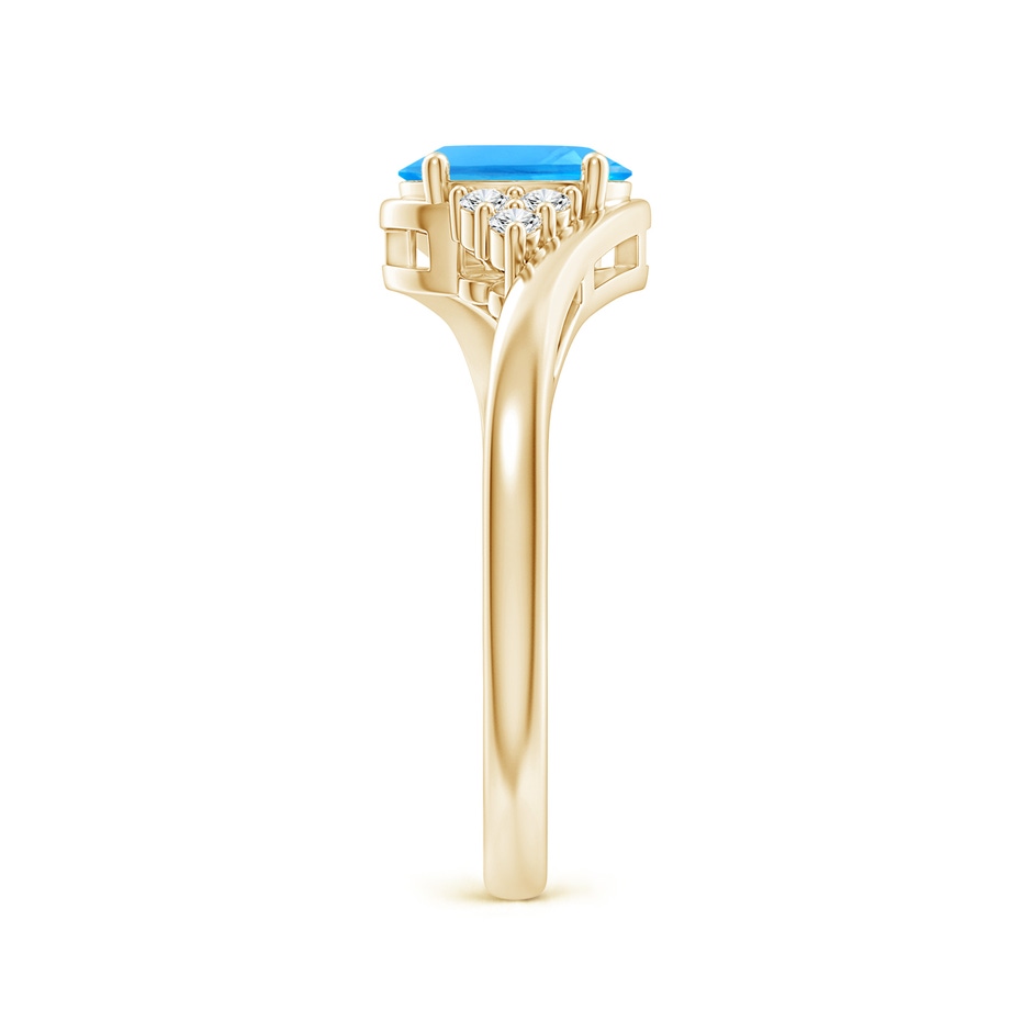 7x5mm AAAA Oval Swiss Blue Topaz Bypass Ring with Trio Diamond Accents in Yellow Gold side-2