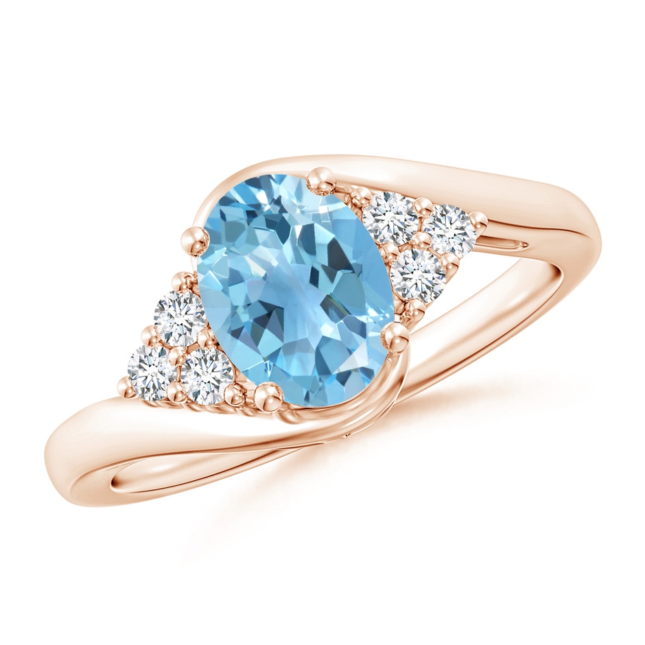 8x6mm A Oval Swiss Blue Topaz Bypass Ring with Trio Diamond Accents in Rose Gold 