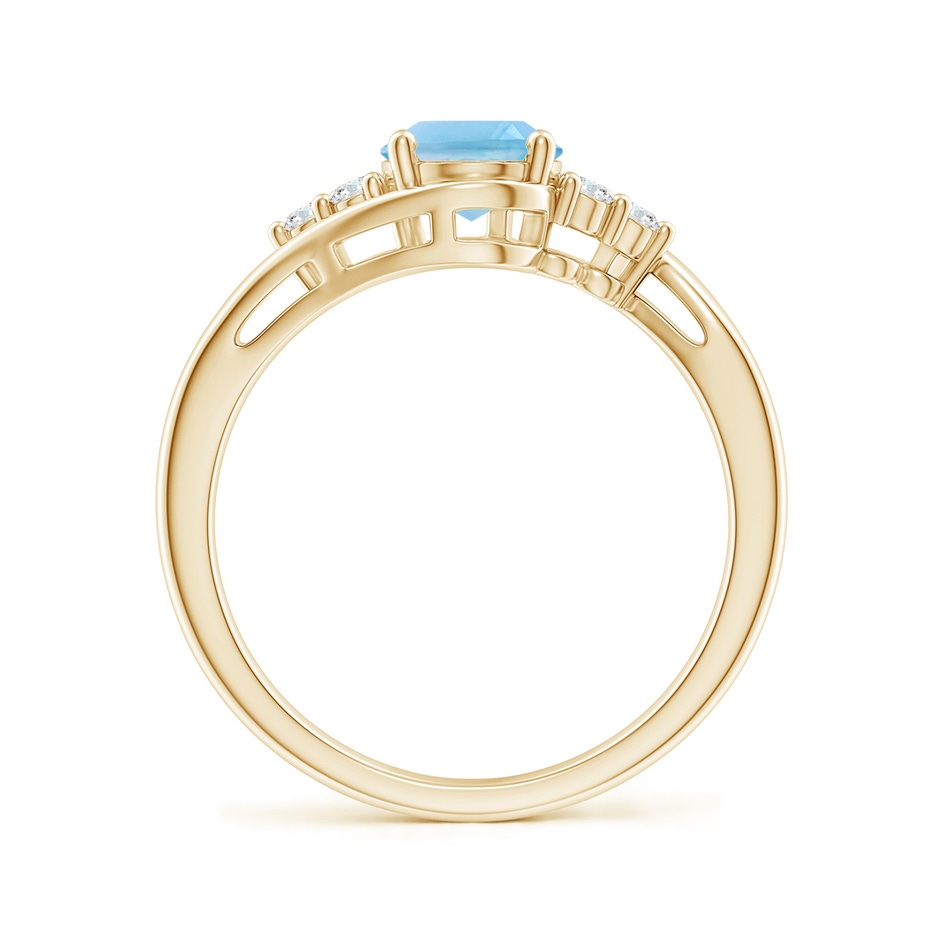 8x6mm A Oval Swiss Blue Topaz Bypass Ring with Trio Diamond Accents in Yellow Gold side-1