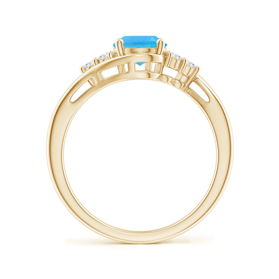 8x6mm AAA Oval Swiss Blue Topaz Bypass Ring with Trio Diamond Accents in Yellow Gold side-1