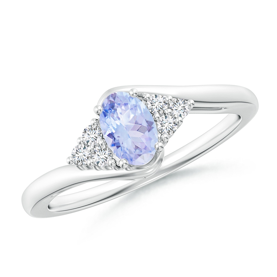 6x4mm A Oval Tanzanite Bypass Ring with Trio Diamond Accents in White Gold 