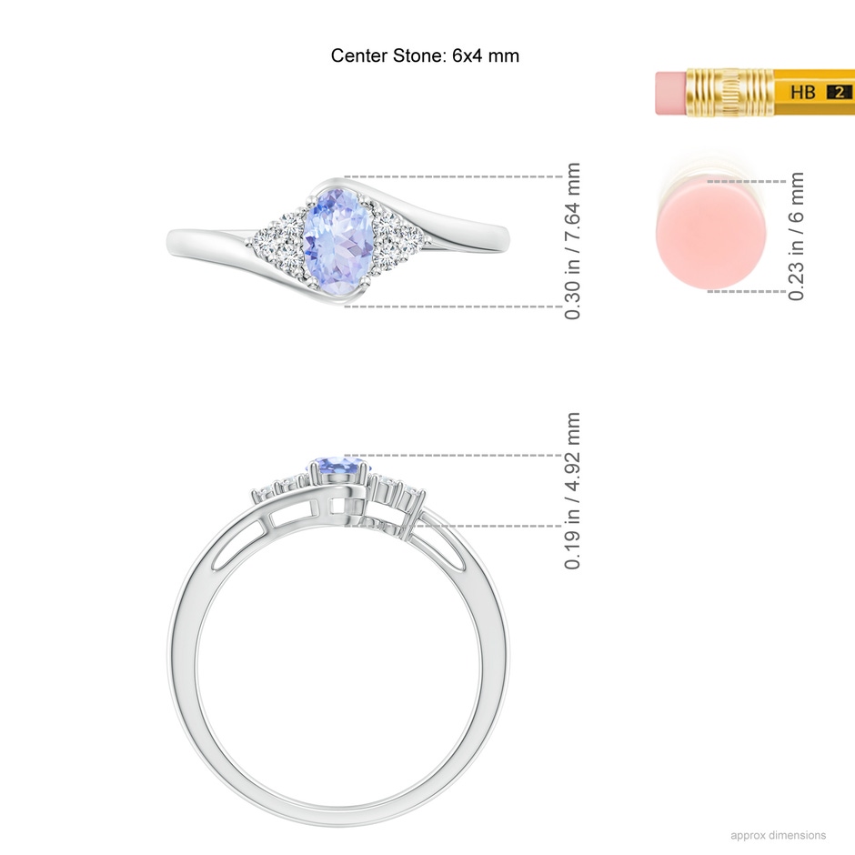 6x4mm A Oval Tanzanite Bypass Ring with Trio Diamond Accents in White Gold ruler