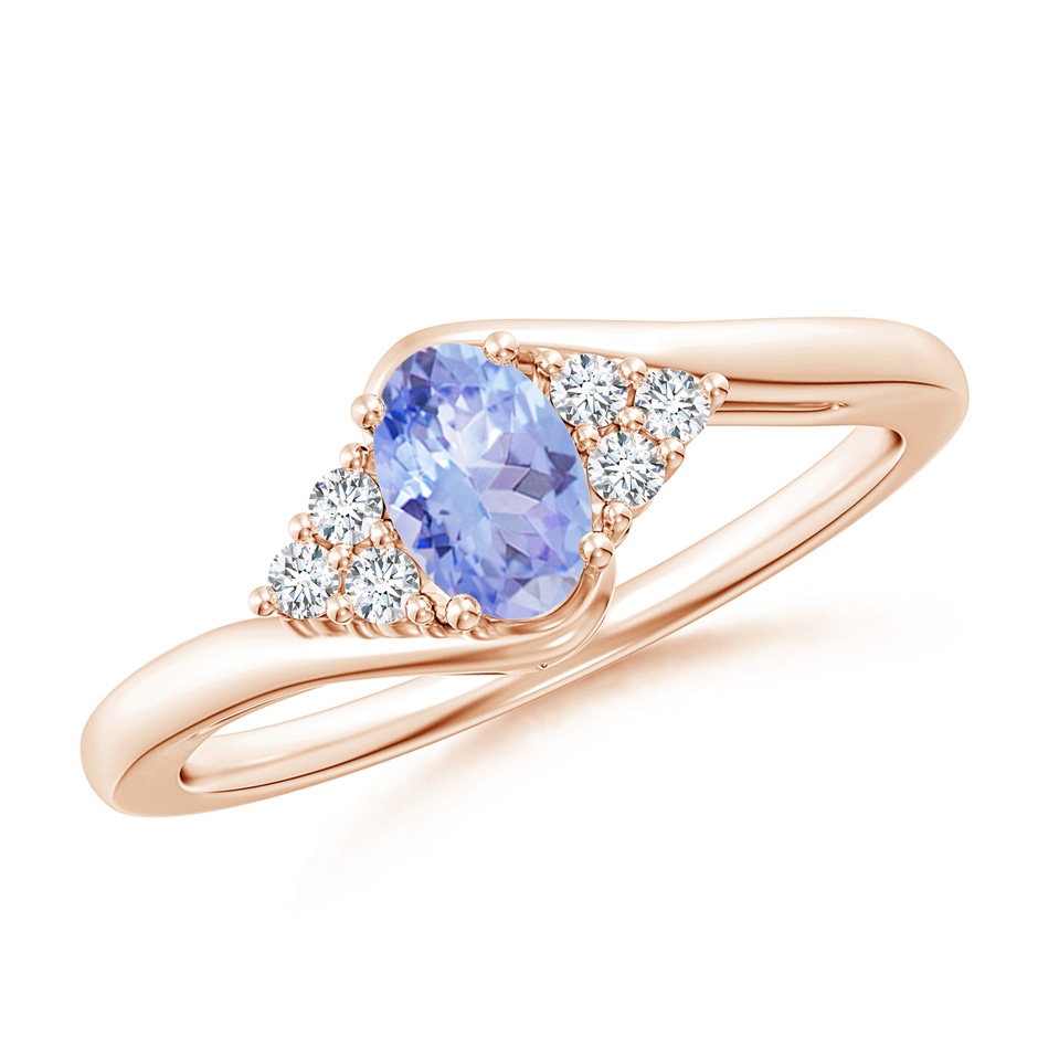 6x4mm AA Oval Tanzanite Bypass Ring with Trio Diamond Accents in Rose Gold 