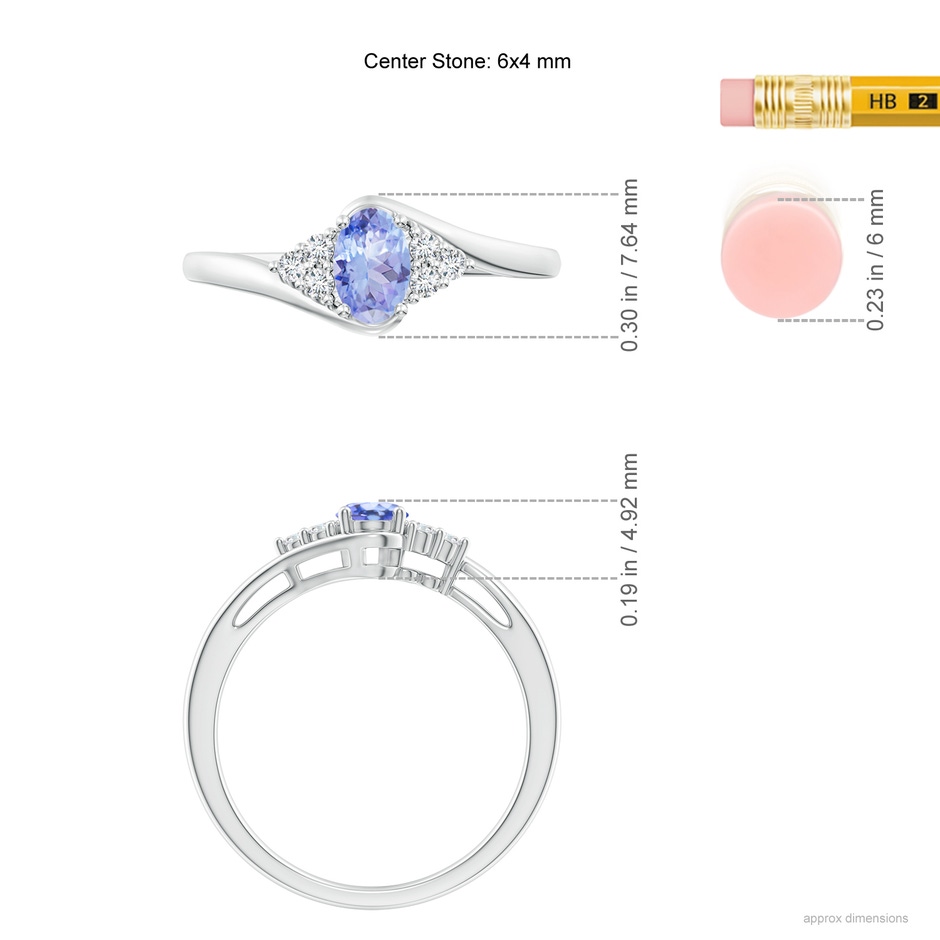6x4mm AA Oval Tanzanite Bypass Ring with Trio Diamond Accents in White Gold ruler