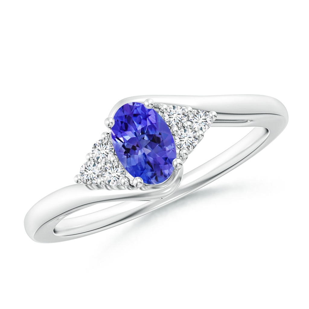 6x4mm AAAA Oval Tanzanite Bypass Ring with Trio Diamond Accents in P950 Platinum