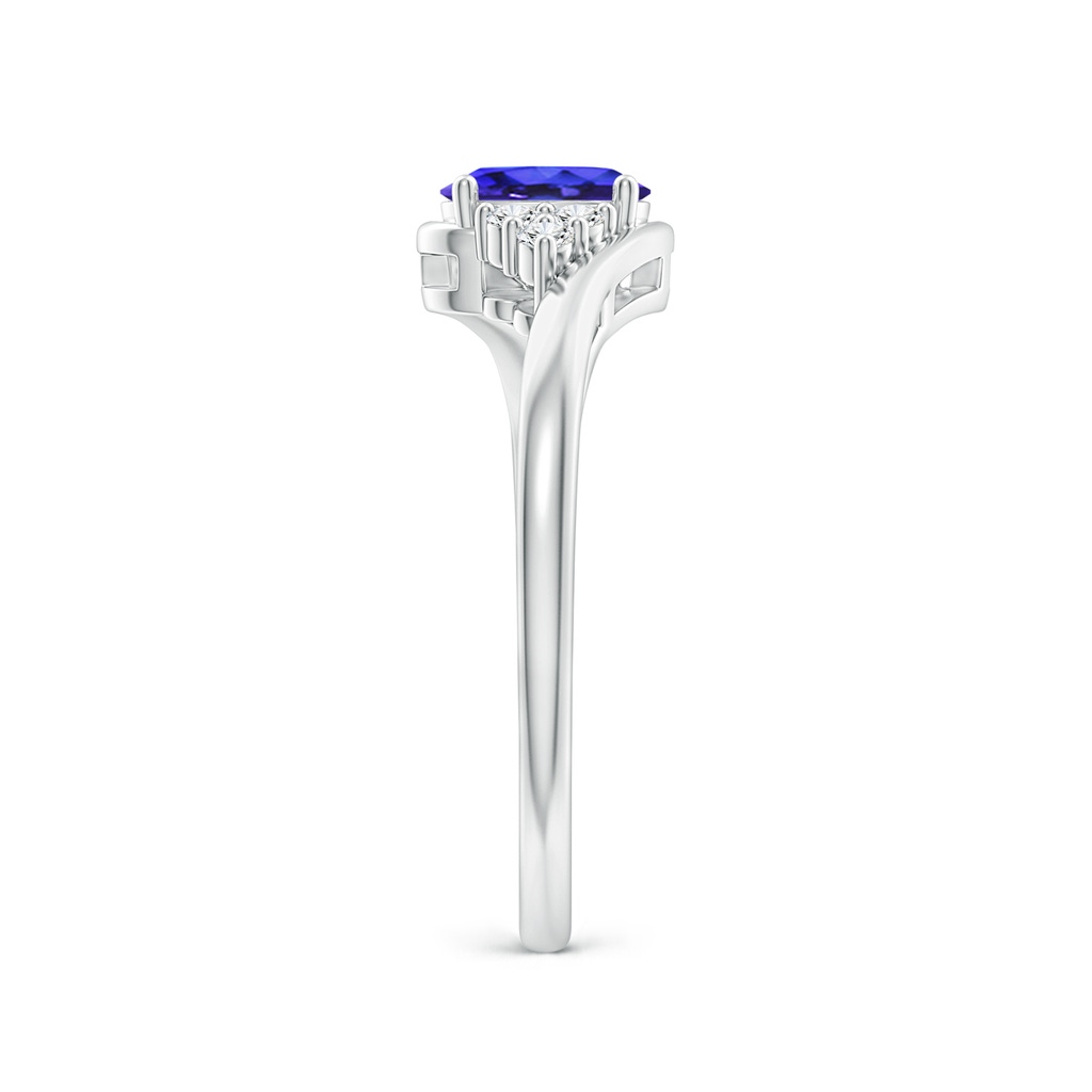 6x4mm AAAA Oval Tanzanite Bypass Ring with Trio Diamond Accents in White Gold Side-2